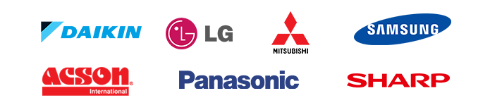 Aircond brands we service: Daikin, LG, Mitsubishi, Samsung, Acson, Panasonic, Sharp